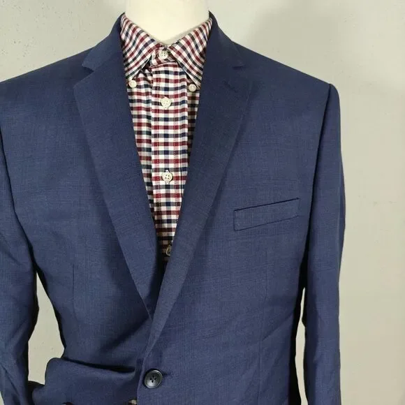 Perry Ellis Men's Sport Coat Blazer‎ Two Button Navy Blue Wool Poly Slim Fit 46L